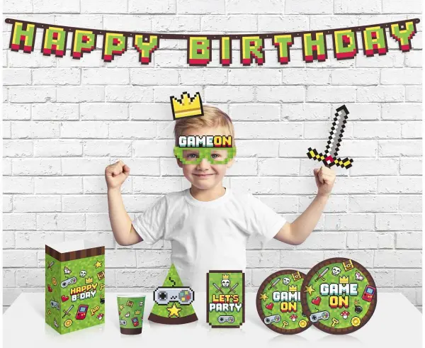 Papírová girlanda Happy Birthday - Minecraft Game On 160 cm