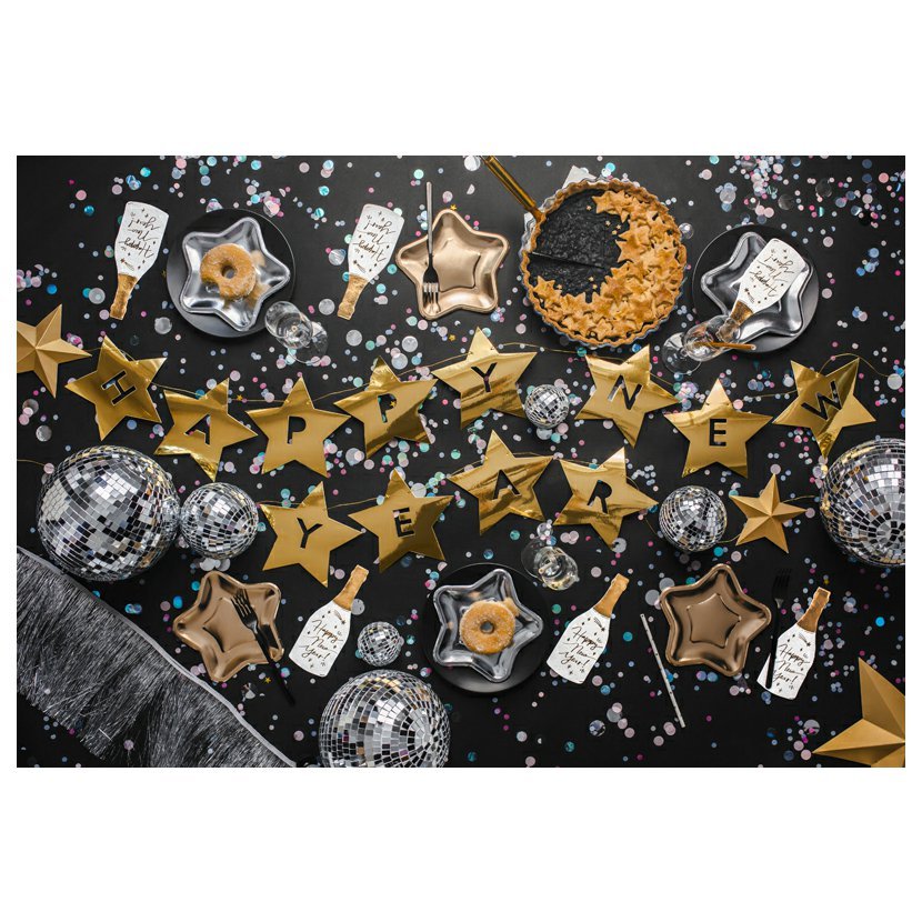 Banner Happy New Year hvězdy - zlatý 2,9m