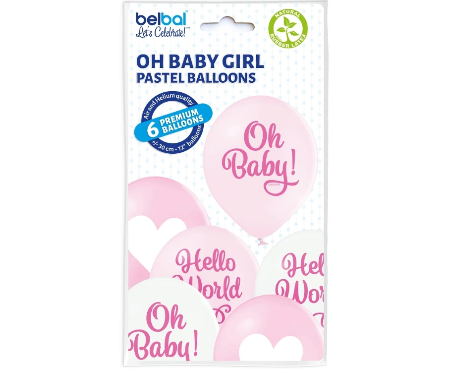 Latexové balonky Oh Baby Girl - růžové 6 ks