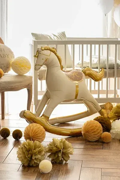 Fóliový balonek Houpací kůň zlatý 118cm