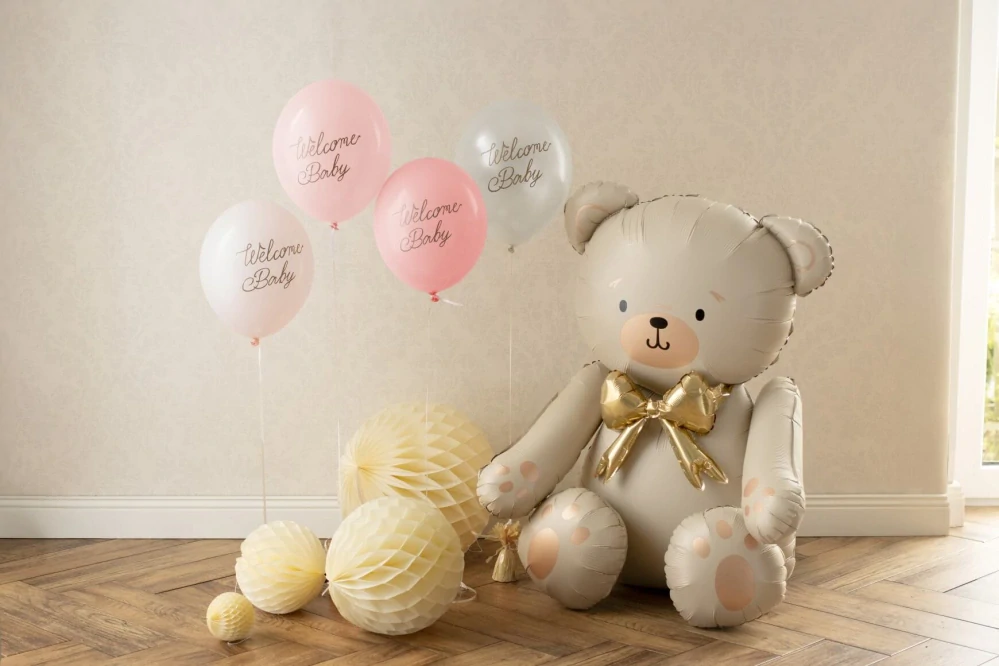 Latexové balonky Welcome Baby pastelové růžové 30cm - 6ks