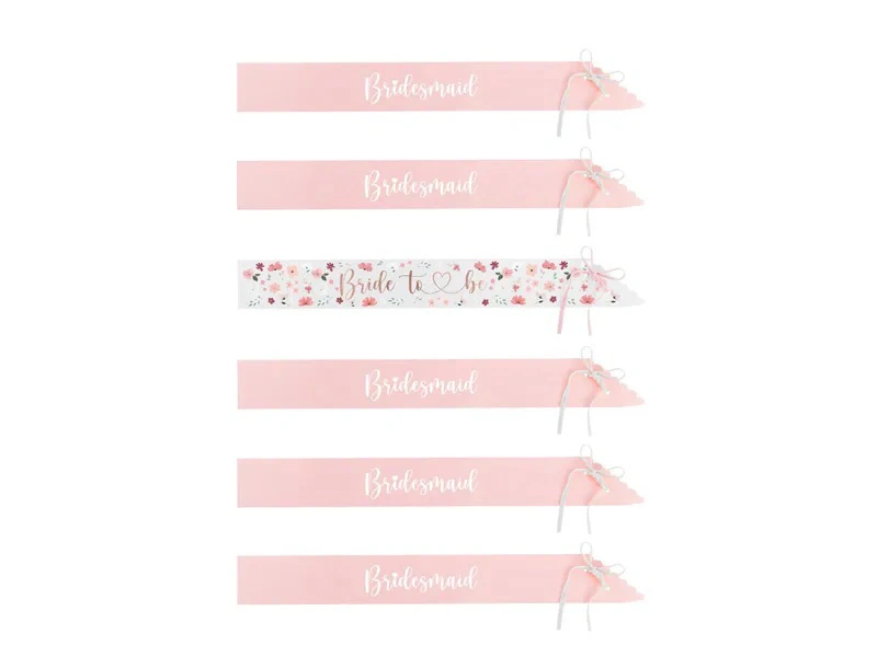 Šerpa růžová a bílá s květy - Bride to be a Bridesmaid - 6 ks