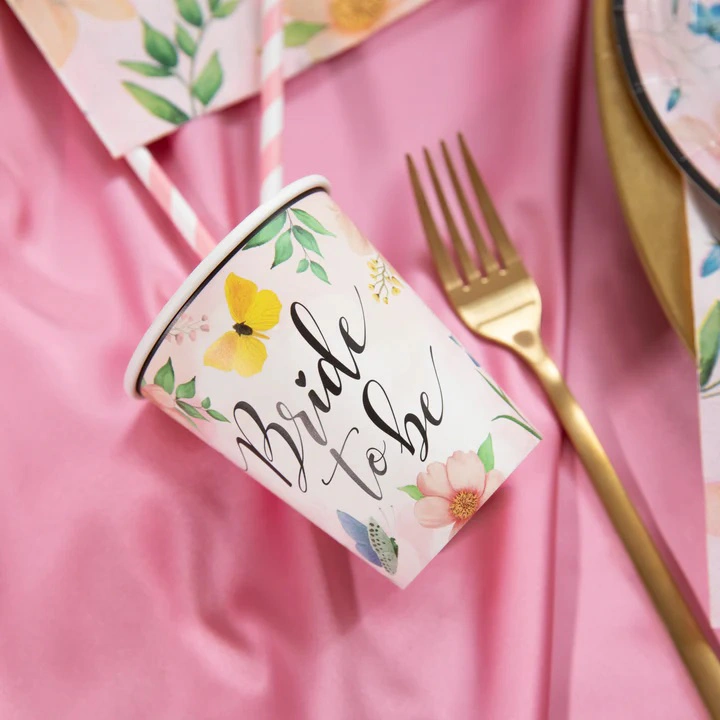 Papírové kelímky Bride to be, květy - 6 ks 220ml