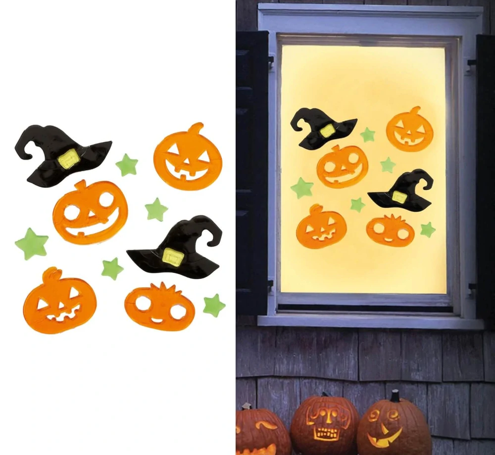 Halloweenská gelové dekorace na okno – dýně a klobouky