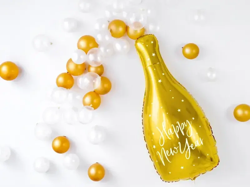 Fóliový balonek zlatá láhev Happy New Year 82 cm