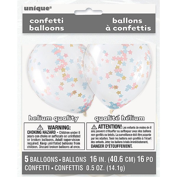 Balónek transparentní 41cm potisk - barevné hvězdy, 5ks