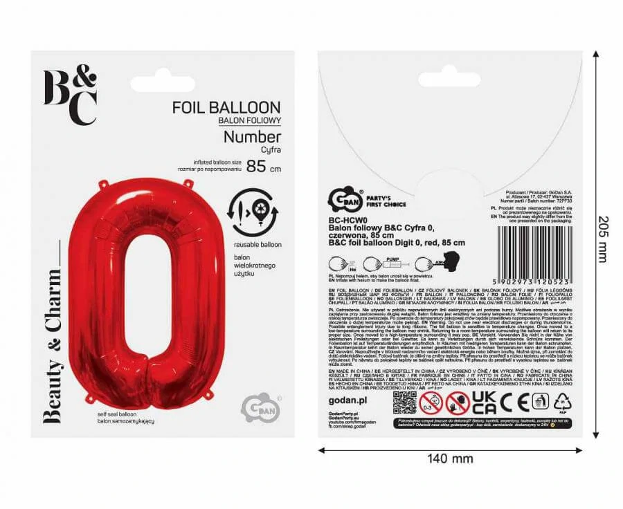 Foliová číslice - Červená 0 - 85 cm