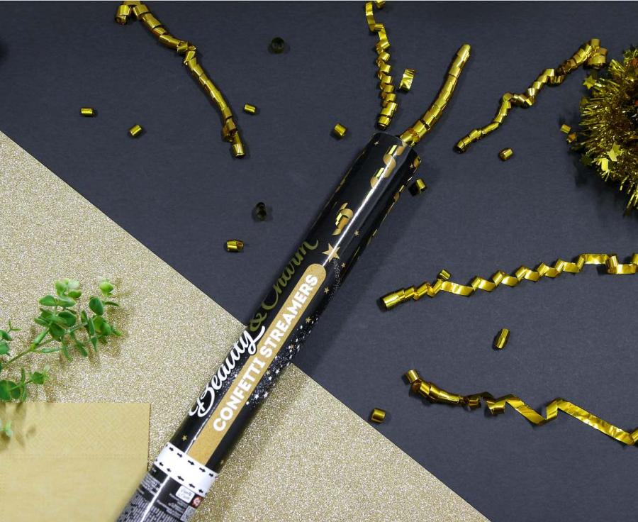 Vystřelovací konfety Serpentiny - zlaté 40 cm