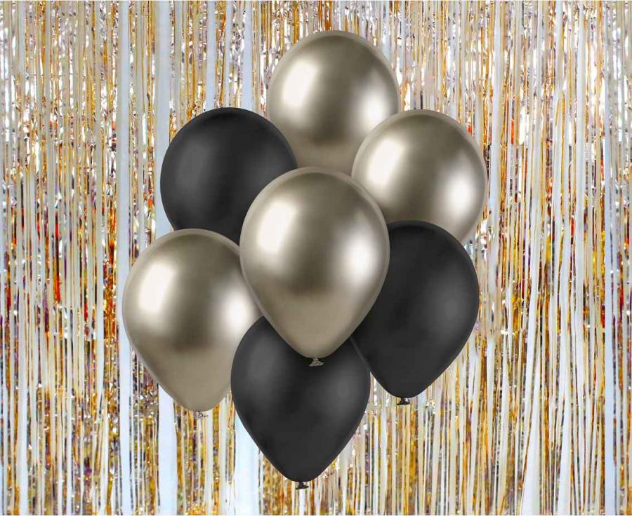 Balonkový buket Chrome Prosecco-černý - 7 ks