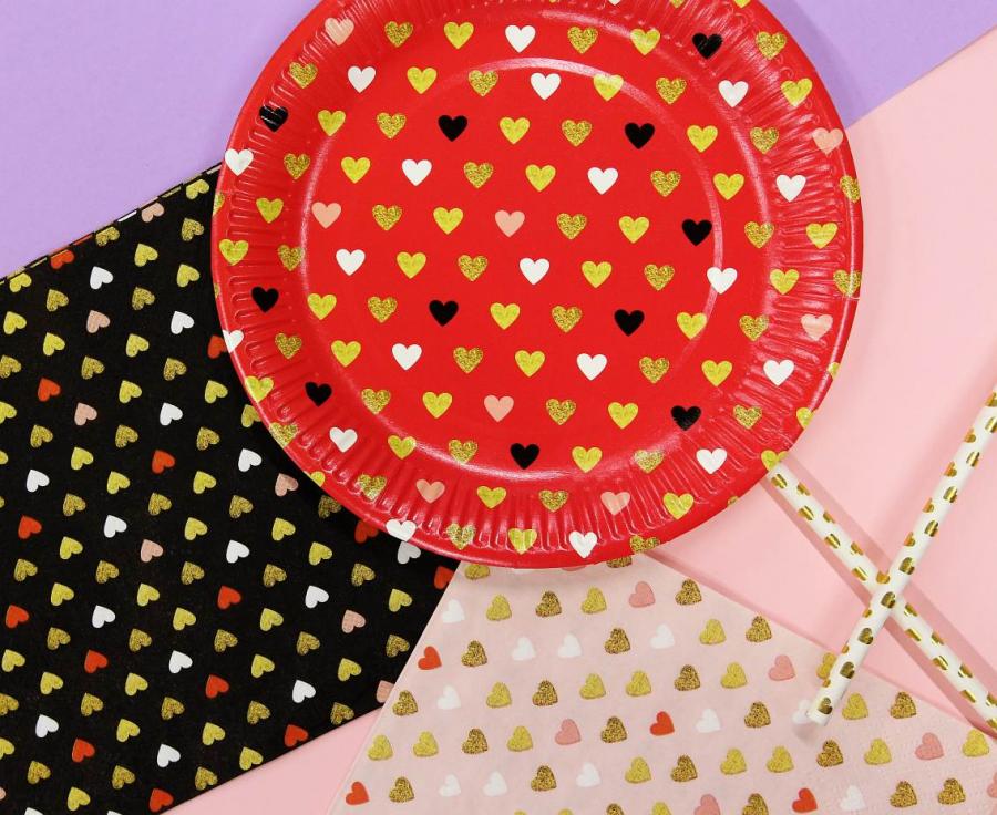 Papírové talíře XoXo se srdíčky - červené
