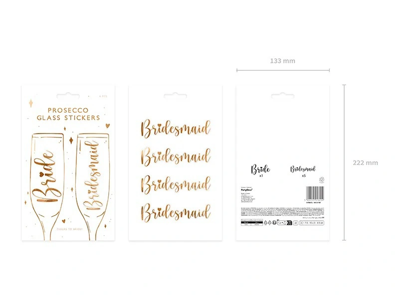 Samolepky na sklenky rosegold - Bride a Bridesmaid