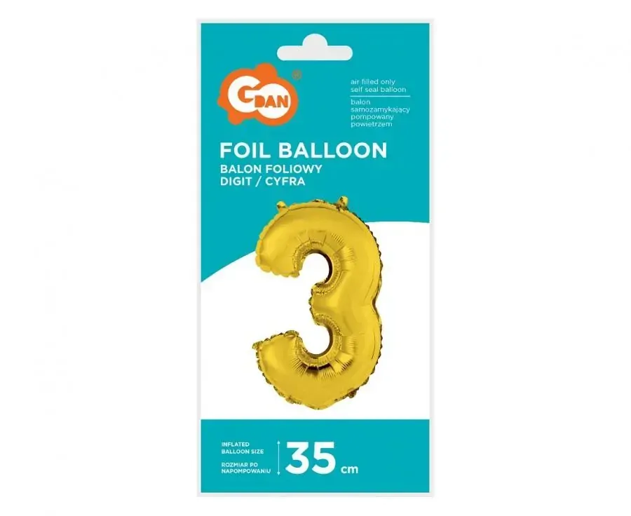 Foliová číslice - zlatá 3 - 35 cm