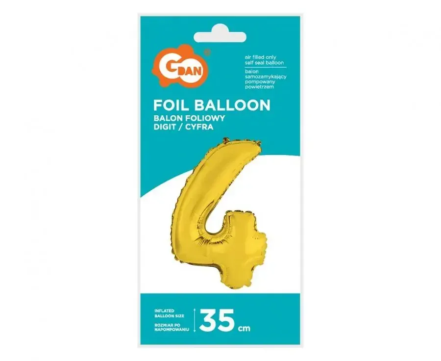 Foliová číslice - zlatá 4 - 35 cm