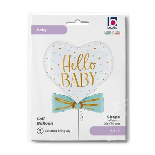 Fóliový balónek modrý Hello Baby srdce 74 cm