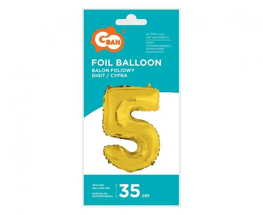 Foliová číslice - zlatá 5 - 35 cm