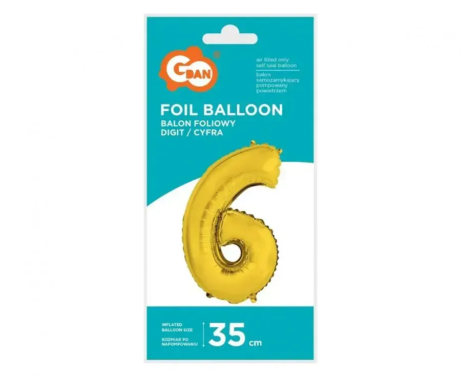 Foliová číslice - zlatá 6 - 35 cm