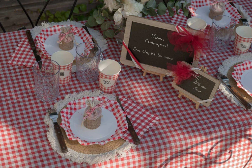 Papírové ubrousky červené kostkované 20ks