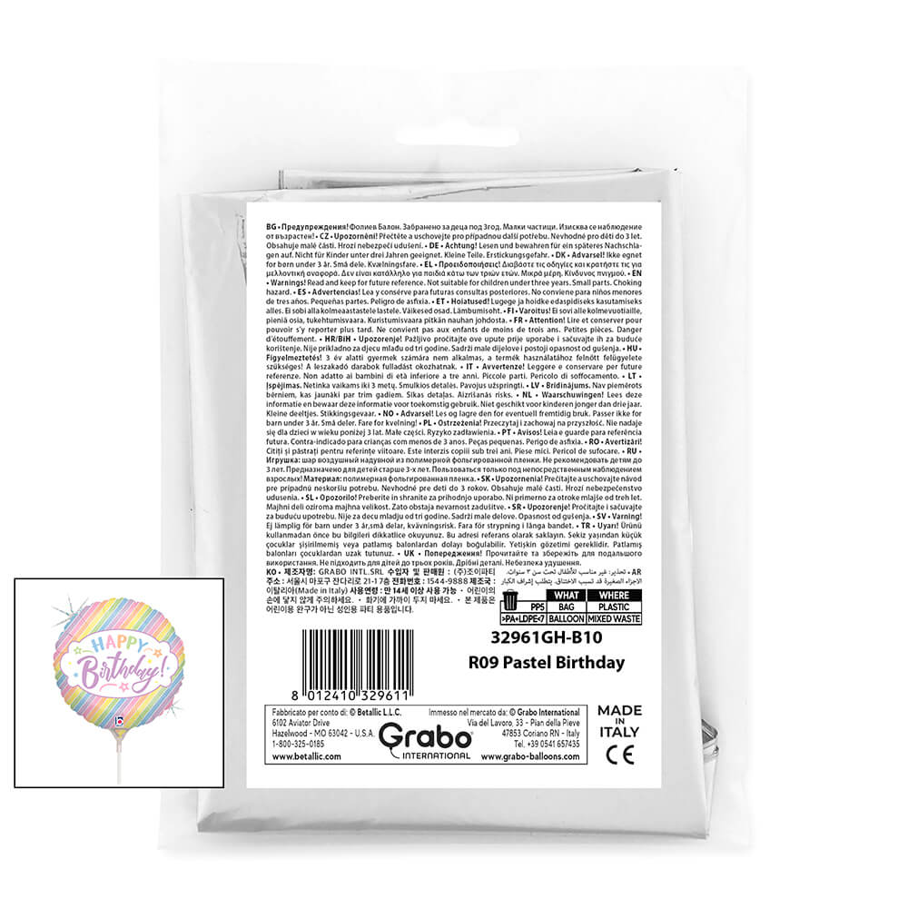 Fóliový balónek MINI Happy birthday pastelový 22 cm