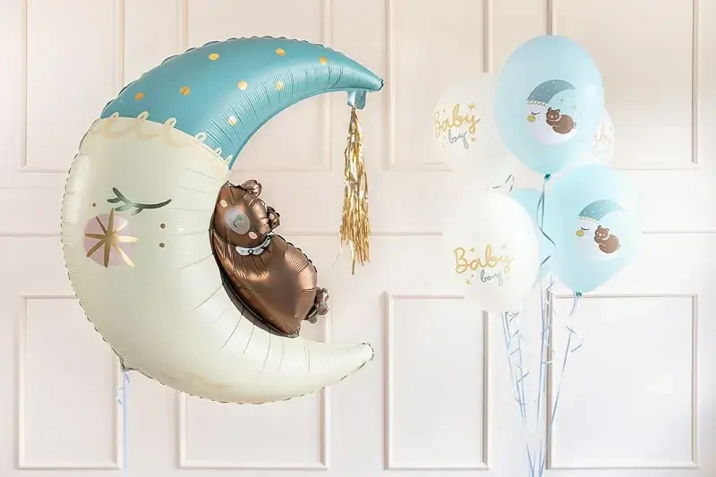 Latexové balonky bílé - Spící Medvídek modrý 6ks