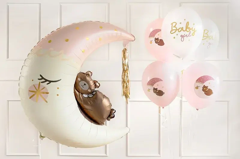 Latexové balonky bílé - Spící Medvídek růžový 6ks