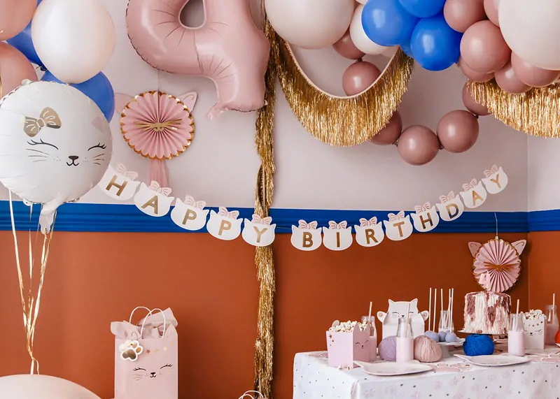 Narozeninový nápis Happy Birthday - roztomilá kočička