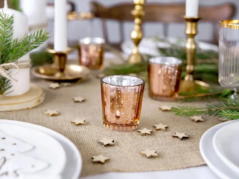 Skleněný svícen rosegold