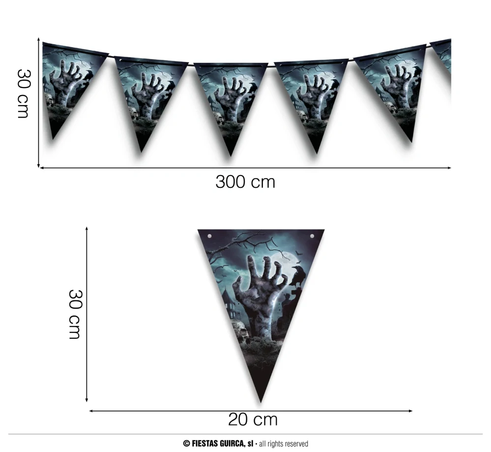 Papírová vlaječková girlanda Hřbitov - ruka zombie 3m