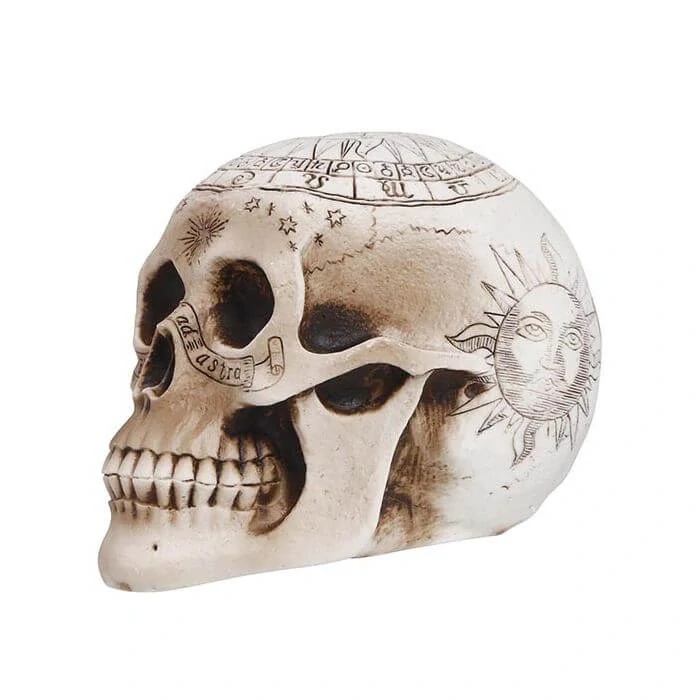 Halloweenská dekorace lebka se znaky