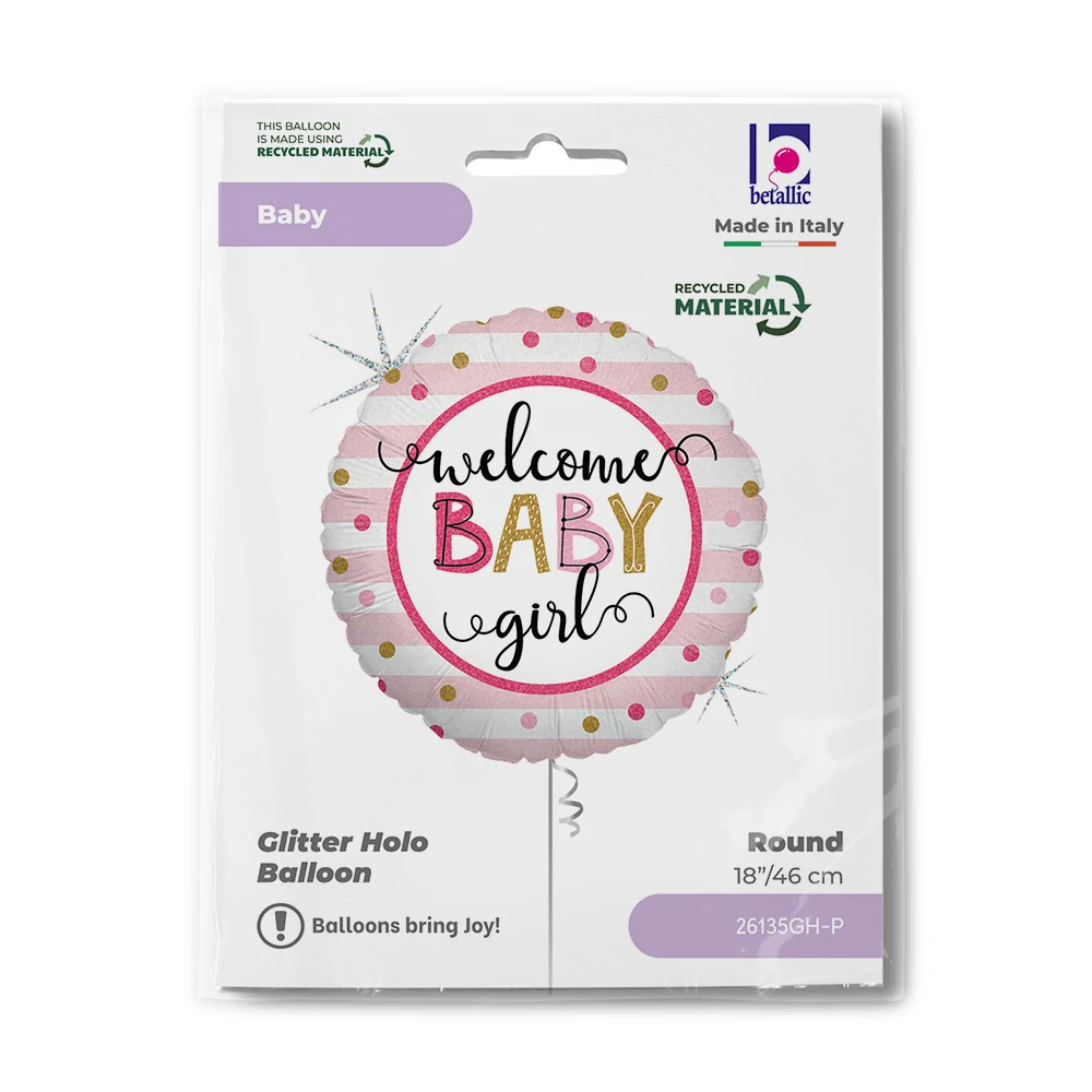 Fóliový balonek kruh Welcome Baby Girl 46 cm