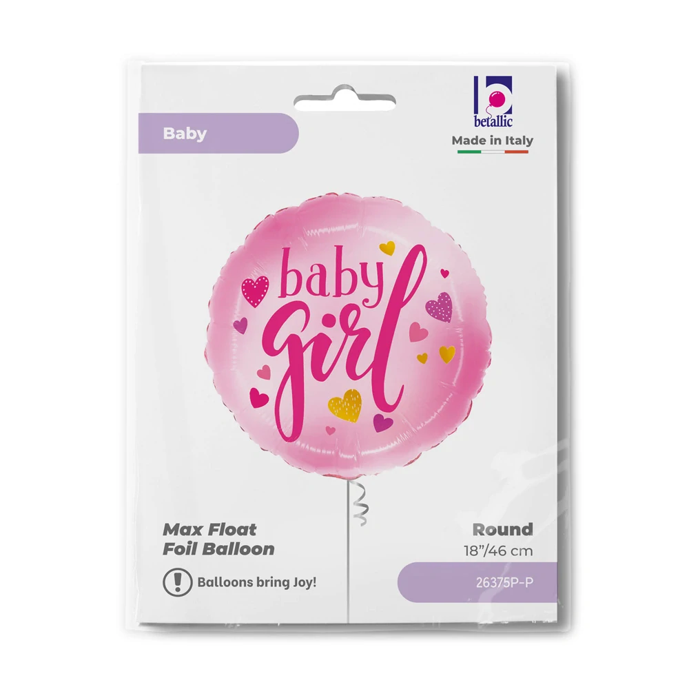 Fóliový balonek kruh Baby Girl srdíčka 46 cm