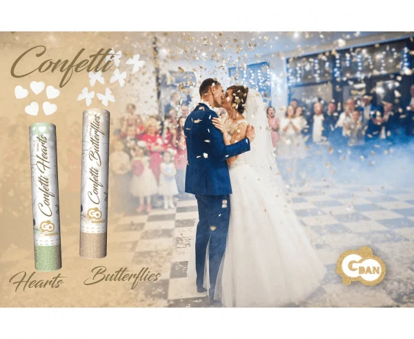 Vystřelovací konfety srdce bílá 30 cm