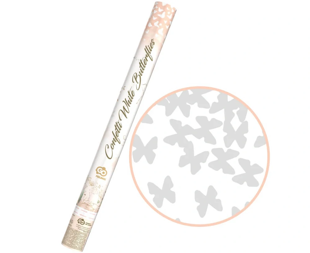 Vystřelovací konfety motýli bílí 60 cm