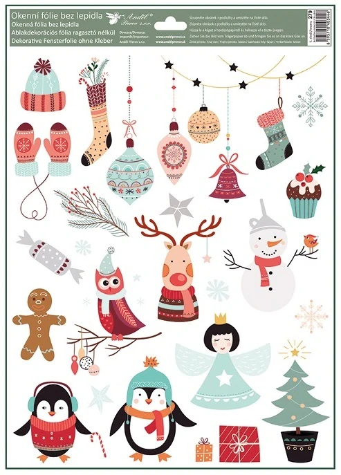 Dekorace na okno vánoční motivy 30 x 42 cm