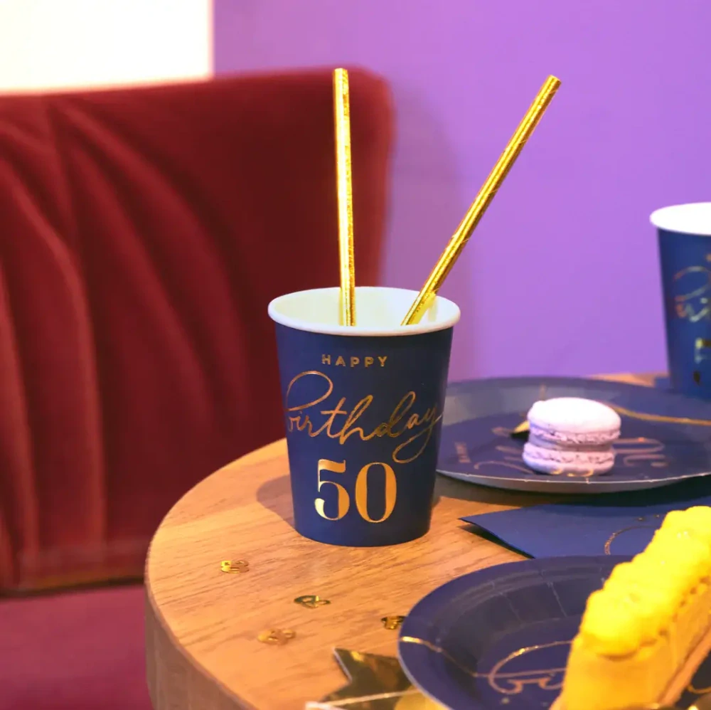 Papírové kelímky 50. narozeniny - Royal blue 6 ks