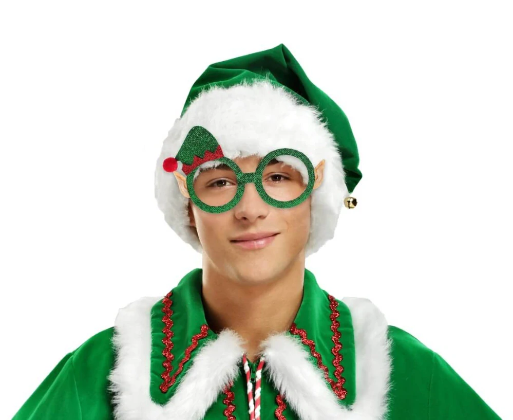 Vánoční party elfí brýle s čepičkou