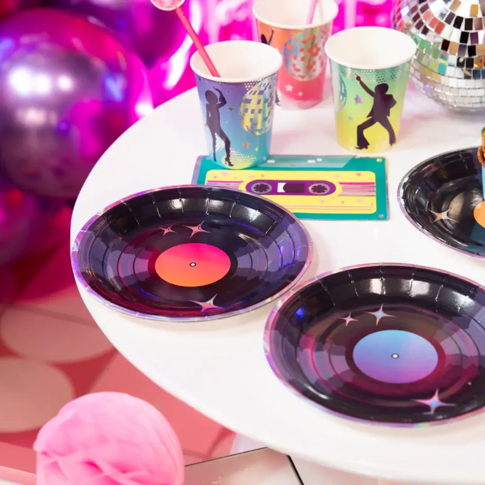 Papírové talíře Retro - vinyl 18cm 6ks