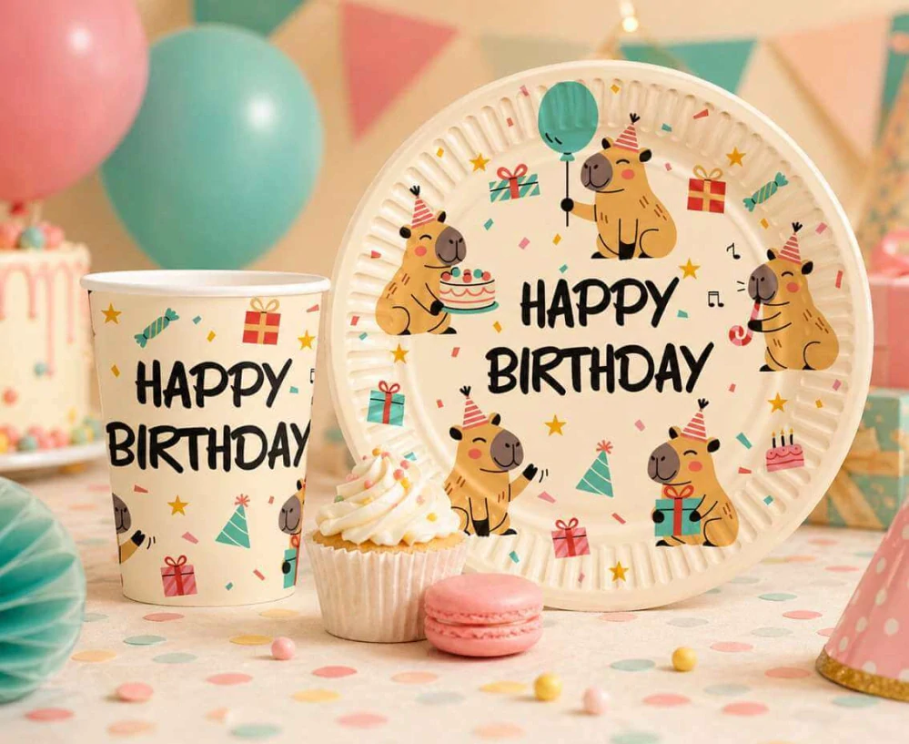 Papírové talířky Kapybara Happy Birthday 18 cm - 6 ks