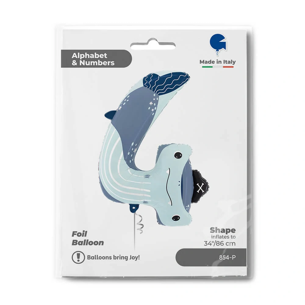 Foliová číslice - Puppyloons 4 žralok - 86 cm