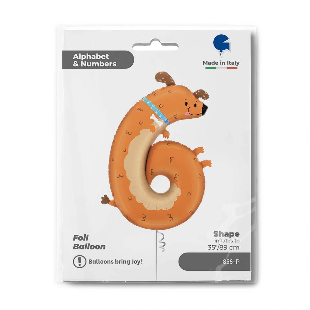 Foliová číslice - Puppyloons 6 pejsek - 89 cm