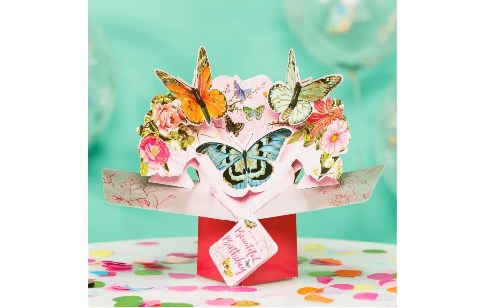 Narozeninové 3D přání Pop Up motýlci