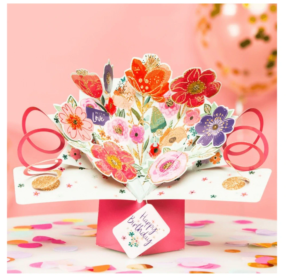 Narozeninové 3D přání Pop Up květinový buket