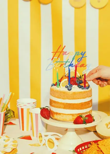 Zápich na dort Happy birthday duhový