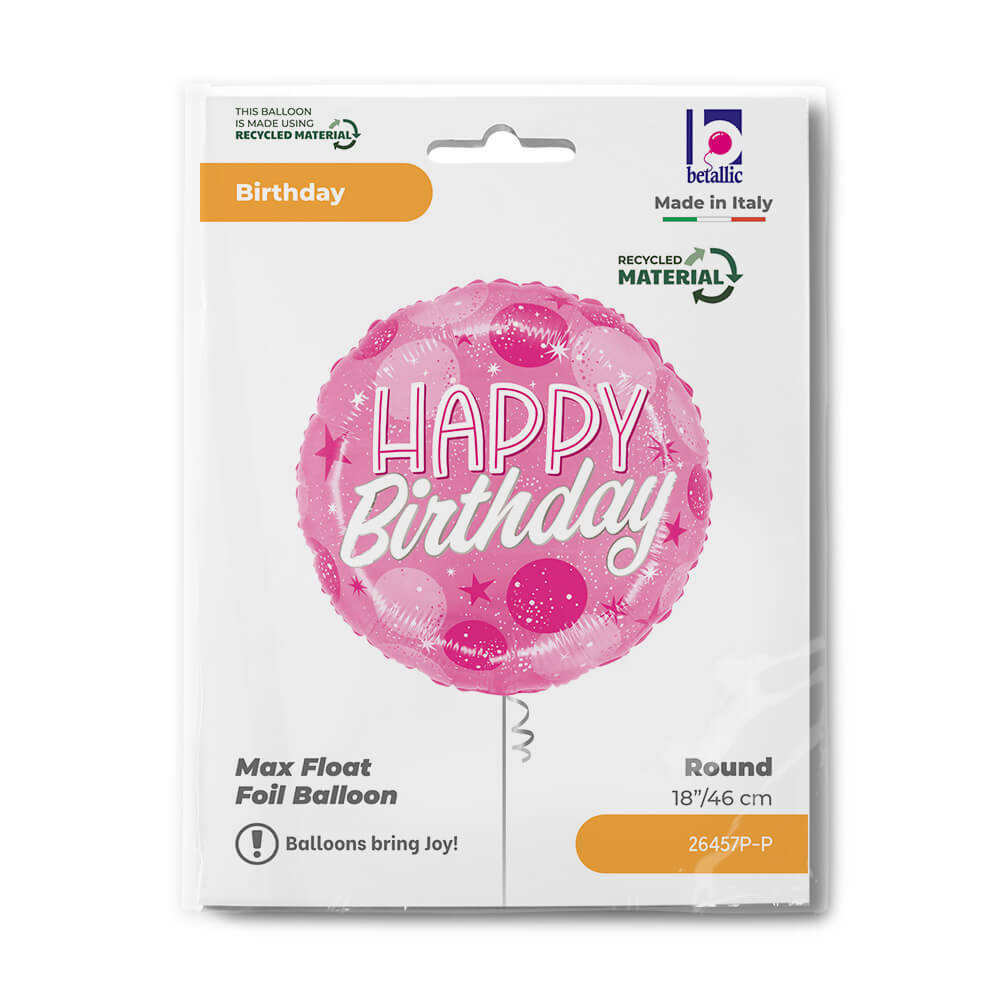 Foliový balonek kulatý Happy Birthday růžový 46 cm