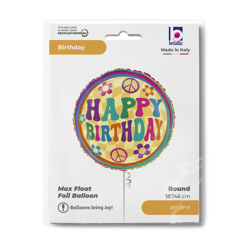 Foliový balonek kulatý Happy Birthday Hippies 46 cm