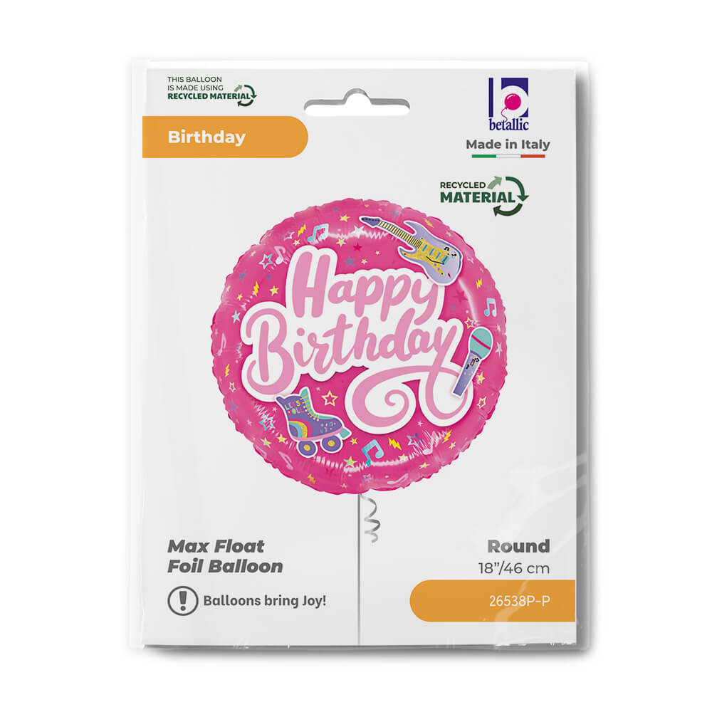 Foliový balonek kulatý Happy Birthday hudba 46 cm