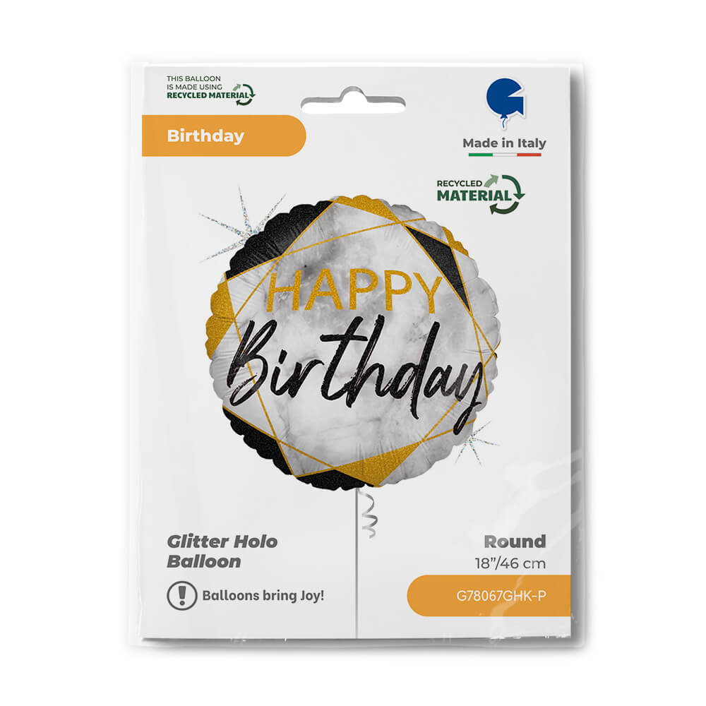Foliový balonek kulatý Happy Birthday mramor černý 46 cm