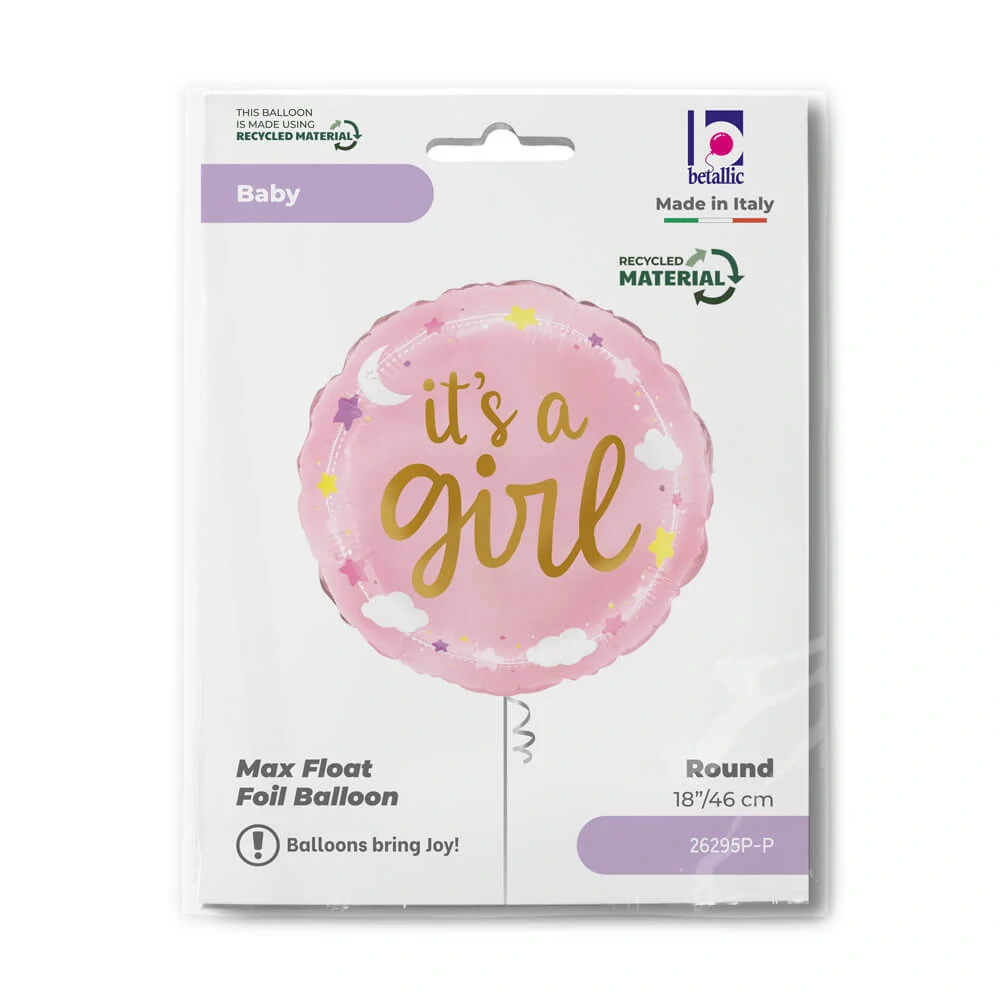 Fóliový balónek kulatý It's a Girl růžový 46 cm