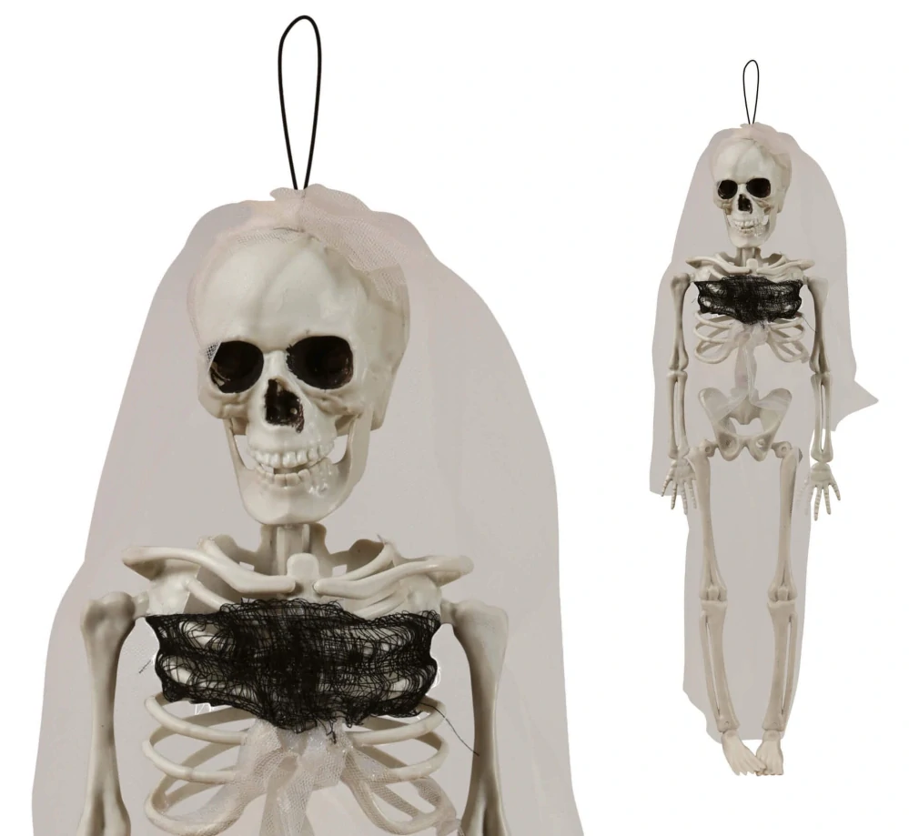 Závěsná halloweenská dekorace kostra - mrtvá nevěsta - 43 cm