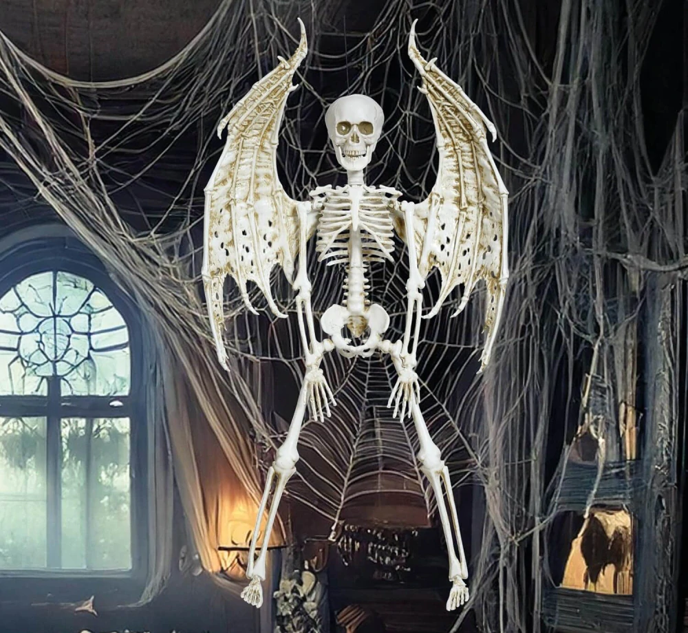 Závěsná halloweenská dekorace kostra s křídly 40 cm