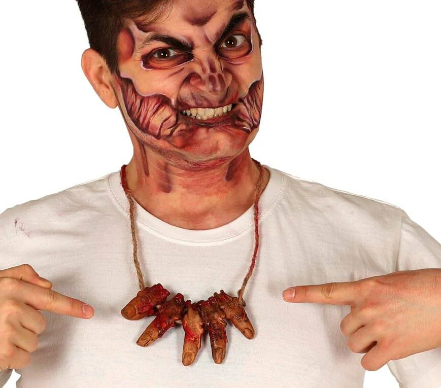 Halloweenský náhrdelník s krvavými prsty